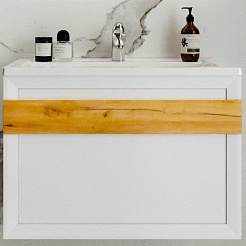 Бриклаер Мебель для ванной Берлин 80 белая с ручкой дуб золото – фотография-4